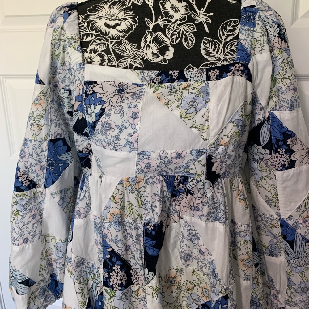 J.Crew Patchwork Floral Cotton Voile Babydoll Mini Dress M Square Neck - Picture 4 of 10
